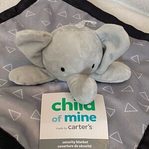 NWT Carter’s Child of Mine Grey blu Elephant plush Security Blanket lovey Rattle
